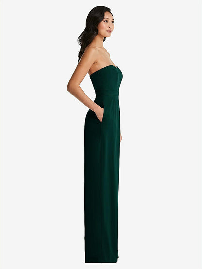 【NEW】【STYLE: 6833】ストラップレス プリーツ フロント ジャンプスーツ ポケット付き【COLOR: Evergreen】【SIZE: 00-30W】