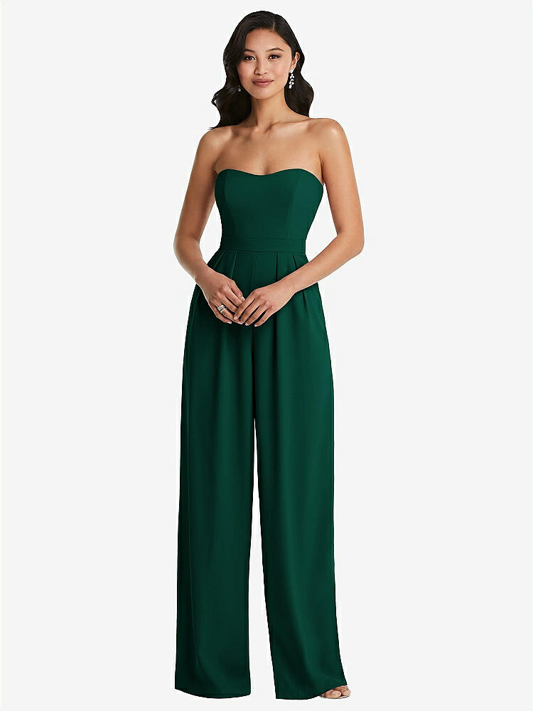 【STYLE: 6833】Strapless Pleated Front Jumpsuit with Pockets【COLOR: Hunter Green】