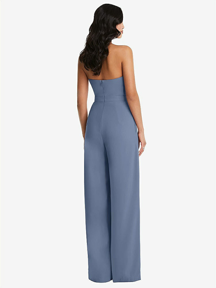 【STYLE: 6833】Strapless Pleated Front Jumpsuit with Pockets【COLOR: Larkspur Blue】