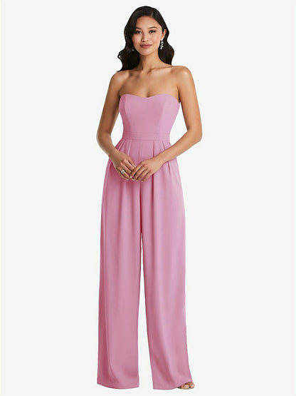 【STYLE: 6833】Strapless Pleated Front Jumpsuit with Pockets【COLOR: Powder Pink】