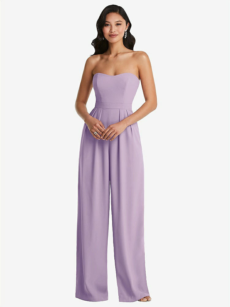 【STYLE: 6833】Strapless Pleated Front Jumpsuit with Pockets【COLOR: Pale Purple】