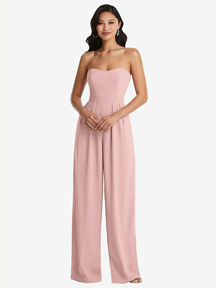 【STYLE: 6833】Strapless Pleated Front Jumpsuit with Pockets【COLOR: Rose - PANTONE Rose Quartz】