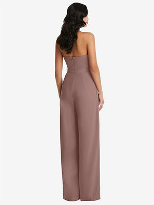 【STYLE: 6833】Strapless Pleated Front Jumpsuit with Pockets【COLOR: Sienna】