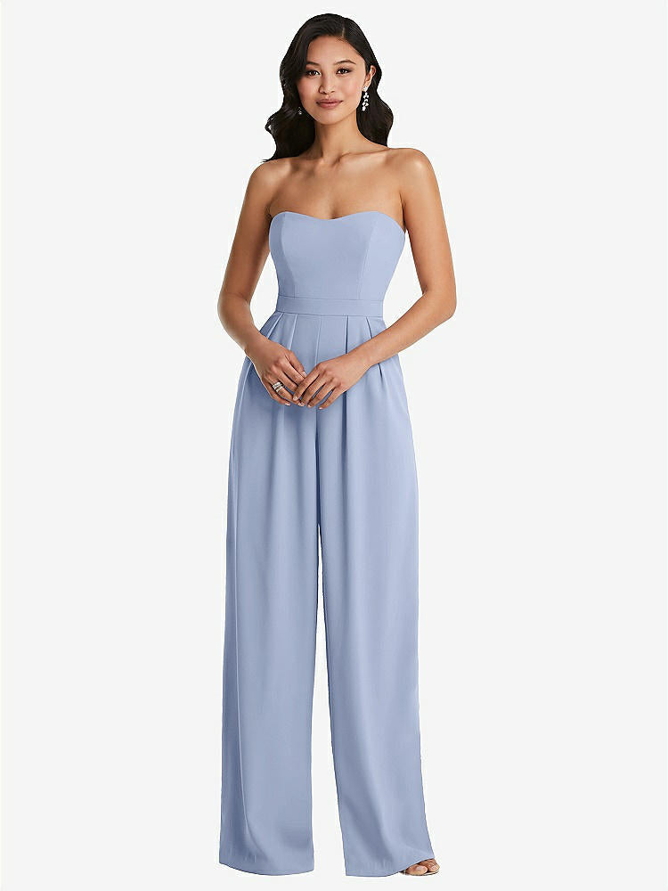 【STYLE: 6833】Strapless Pleated Front Jumpsuit with Pockets【COLOR: Sky Blue】