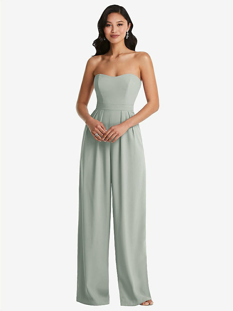 【STYLE: 6833】Strapless Pleated Front Jumpsuit with Pockets【COLOR: Willow Green】