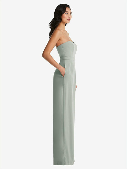 【NEW】【STYLE: 6833】ストラップレス プリーツ フロント ジャンプスーツ ポケット付き【COLOR: Willow Green】【SIZE: 00-30W】