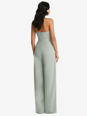 【STYLE: 6833】Strapless Pleated Front Jumpsuit with Pockets【COLOR: Willow Green】
