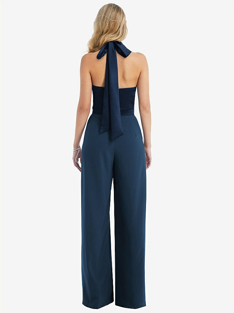 【STYLE: 6835】High-Neck Open-Back Jumpsuit with Scarf Tie【COLOR: Sofia Blue &amp; Midnight Navy】