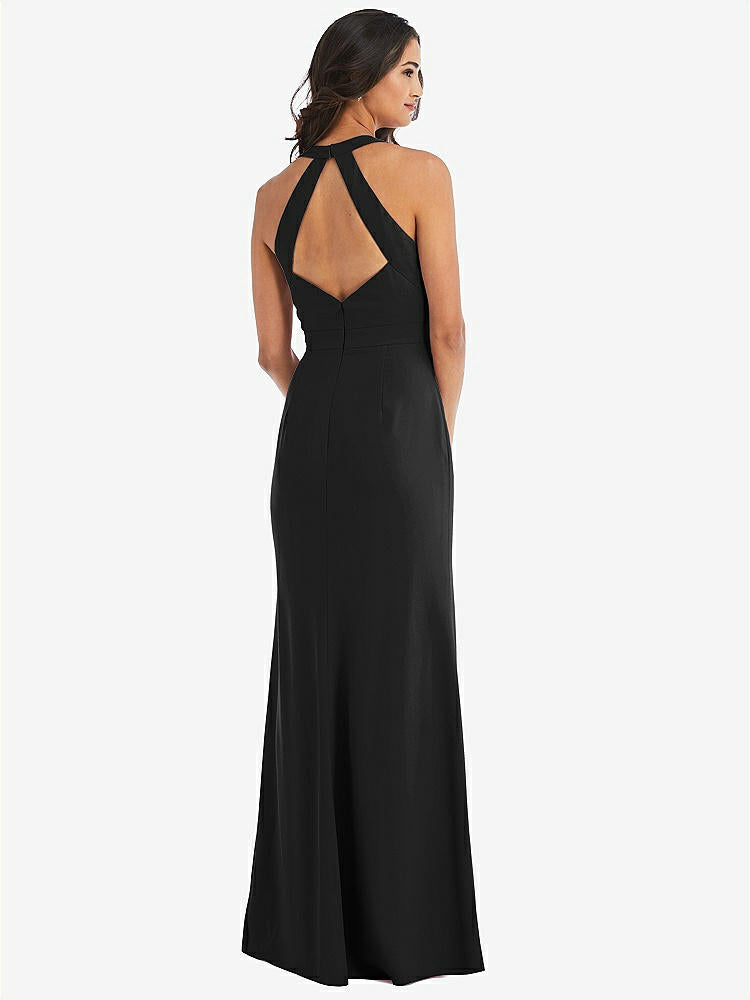 【STYLE: 6836】Open-Back Halter Maxi Dress with Draped Bow【COLOR: Black】