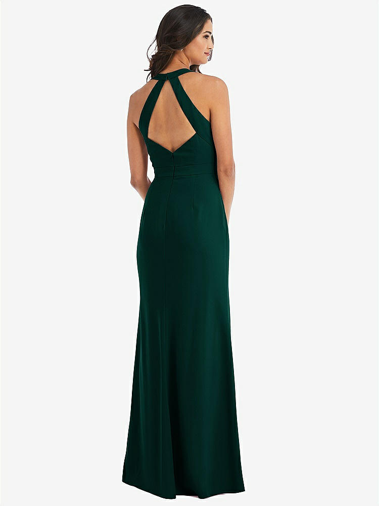【STYLE: 6836】Open-Back Halter Maxi Dress with Draped Bow【COLOR: Evergreen】