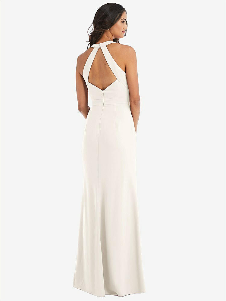 【STYLE: 6836】Open-Back Halter Maxi Dress with Draped Bow【COLOR: Ivory】