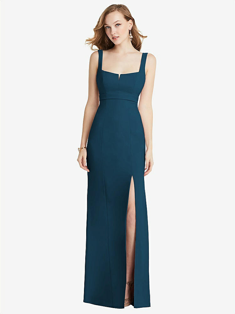 【NEW】【STYLE: 6838】ワイド ストラップ ノッチ 帝国 ウエスト ドレス 前面 スリット【COLOR: Atlantic Blue】【SIZE: 00-30W】