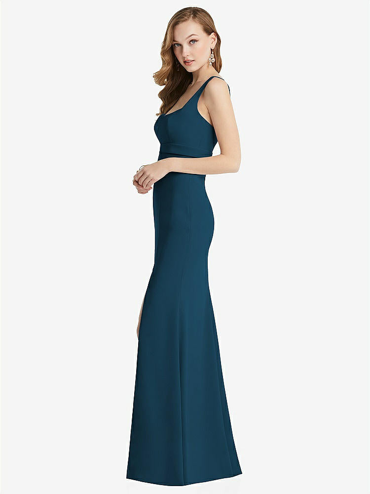【NEW】【STYLE: 6838】ワイド ストラップ ノッチ 帝国 ウエスト ドレス 前面 スリット【COLOR: Atlantic Blue】【SIZE: 00-30W】