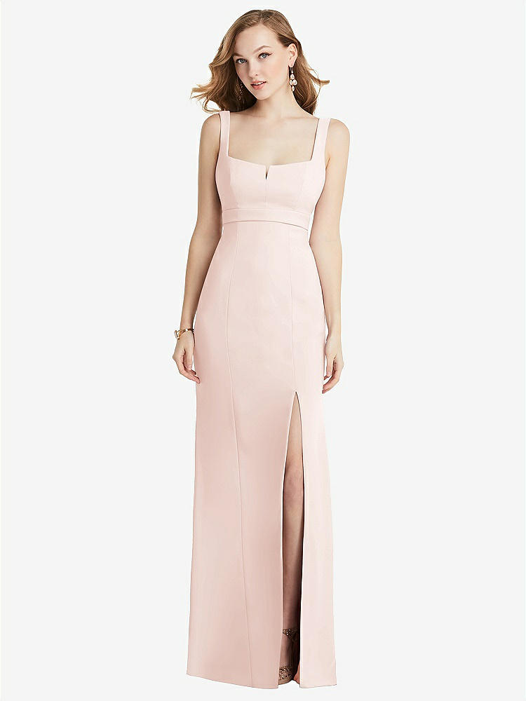 【NEW】【STYLE: 6838】ワイド ストラップ ノッチ 帝国 ウエスト ドレス 前面 スリット【COLOR: Blush】【SIZE: 00-30W】