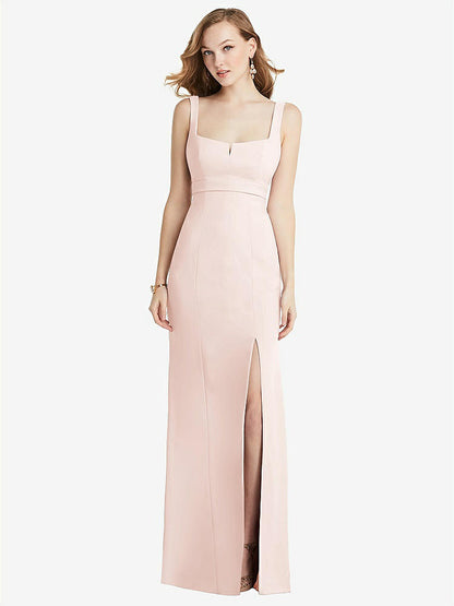 【NEW】【STYLE: 6838】ワイド ストラップ ノッチ 帝国 ウエスト ドレス 前面 スリット【COLOR: Blush】【SIZE: 00-30W】
