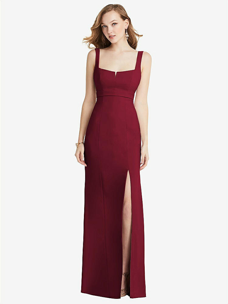 【NEW】【STYLE: 6838】ワイド ストラップ ノッチ 帝国 ウエスト ドレス 前面 スリット【COLOR: Burgundy】【SIZE: 00-30W】