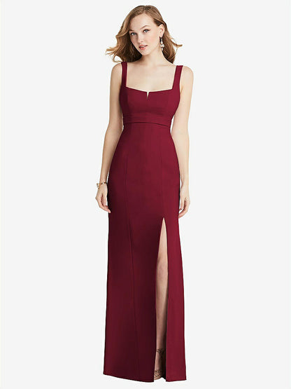 【NEW】【STYLE: 6838】ワイド ストラップ ノッチ 帝国 ウエスト ドレス 前面 スリット【COLOR: Burgundy】【SIZE: 00-30W】
