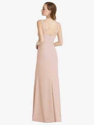 【STYLE: 6838】Wide Strap Notch Empire Waist Dress with Front Slit【COLOR: Cameo】