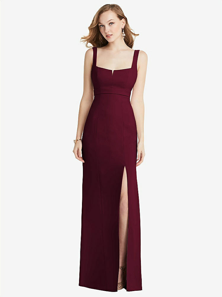 【NEW】【STYLE: 6838】ワイド ストラップ ノッチ 帝国 ウエスト ドレス 前面 スリット【COLOR: Cabernet】【SIZE: 00-30W】