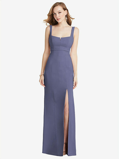 【NEW】【STYLE: 6838】ワイド ストラップ ノッチ 帝国 ウエスト ドレス 前面 スリット【COLOR: French Blue】【SIZE: 00-30W】