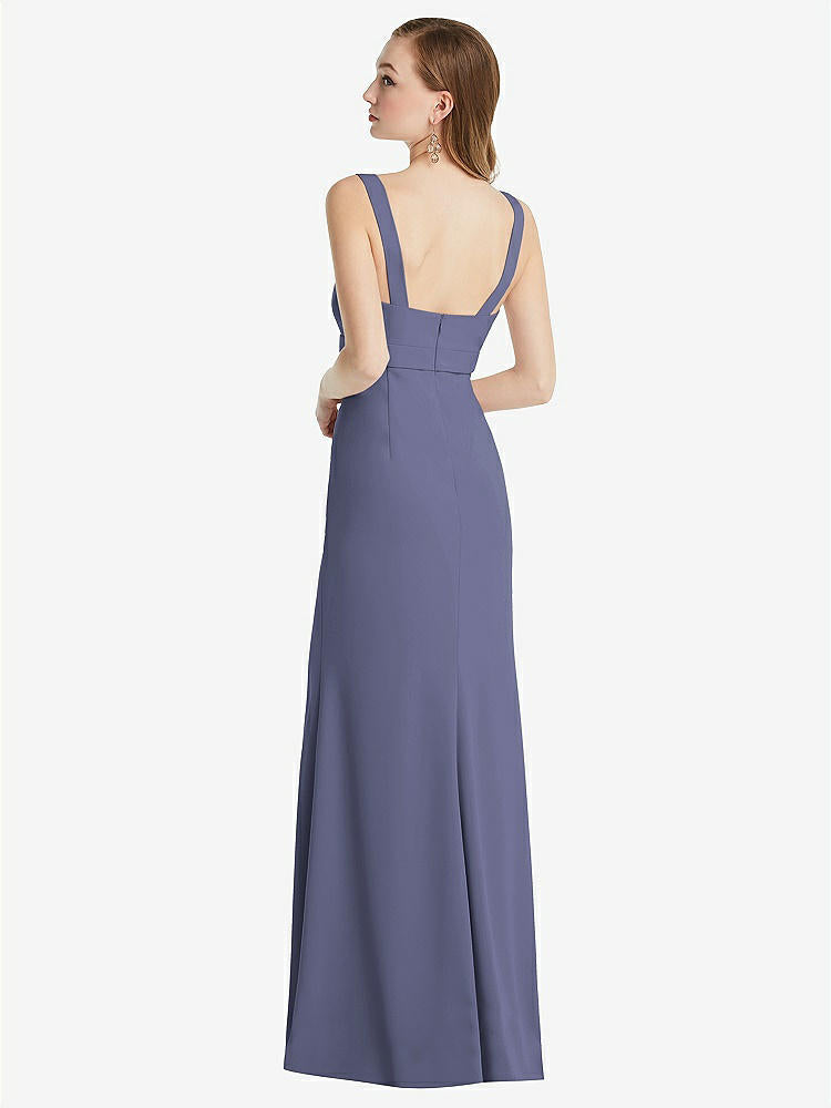 【STYLE: 6838】Wide Strap Notch Empire Waist Dress with Front Slit【COLOR: French Blue】