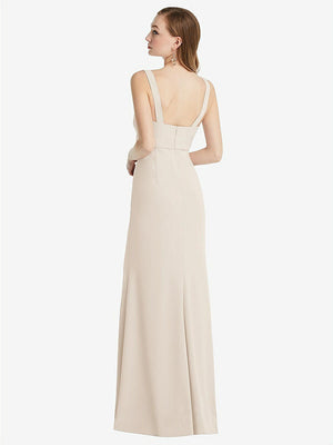 【STYLE: 6838】Wide Strap Notch Empire Waist Dress with Front Slit【COLOR: Oat】