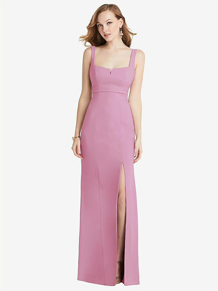 【NEW】【STYLE: 6838】ワイド ストラップ ノッチ 帝国 ウエスト ドレス 前面 スリット【COLOR: Powder Pink】【SIZE: 00-30W】
