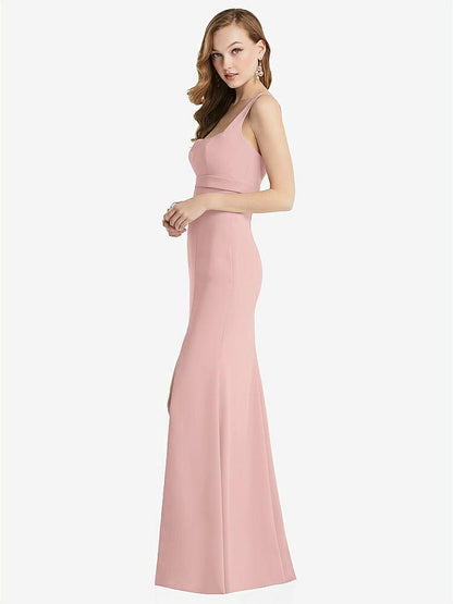 【NEW】【STYLE: 6838】ワイド ストラップ ノッチ 帝国 ウエスト ドレス 前面 スリット【COLOR: Rose - PANTONE Rose Quartz】【SIZE: 00-30W】