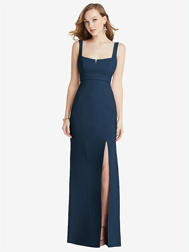 【NEW】【STYLE: 6838】ワイド ストラップ ノッチ 帝国 ウエスト ドレス 前面 スリット【COLOR: Sofia Blue】【SIZE: 00-30W】