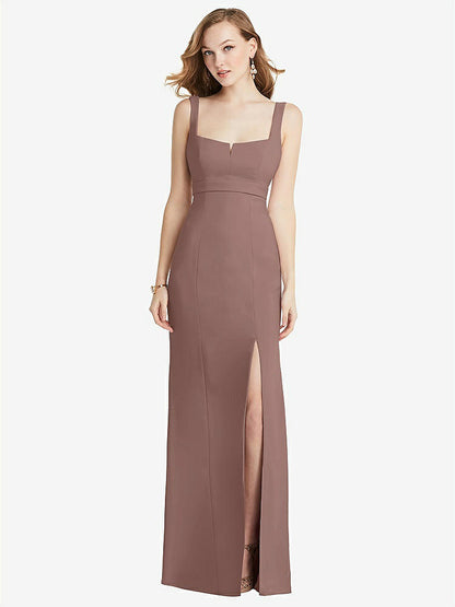 【STYLE: 6838】Wide Strap Notch Empire Waist Dress with Front Slit【COLOR: Sienna】