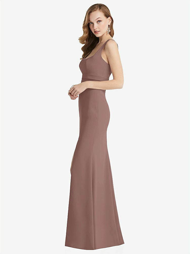 【STYLE: 6838】Wide Strap Notch Empire Waist Dress with Front Slit【COLOR: Sienna】