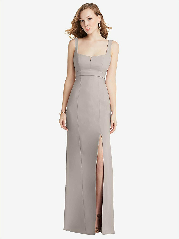 【NEW】【STYLE: 6838】ワイド ストラップ ノッチ 帝国 ウエスト ドレス 前面 スリット【COLOR: Taupe】【SIZE: 00-30W】