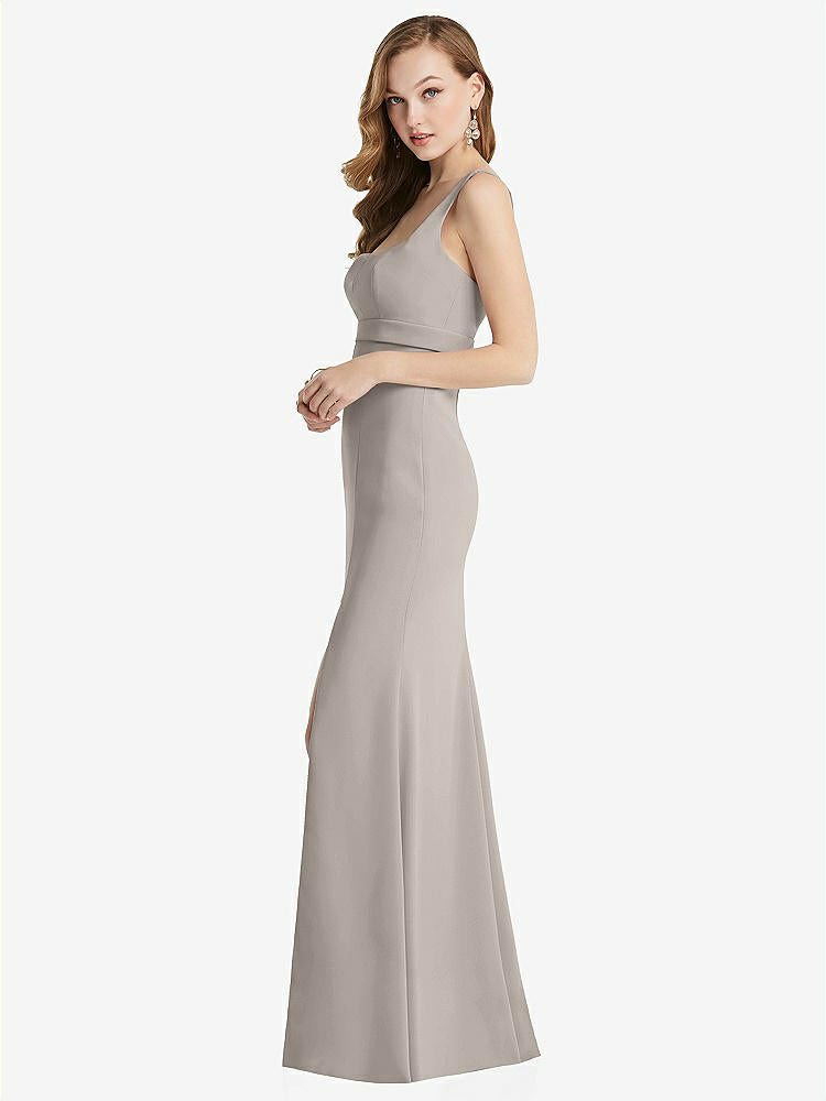 【NEW】【STYLE: 6838】ワイド ストラップ ノッチ 帝国 ウエスト ドレス 前面 スリット【COLOR: Taupe】【SIZE: 00-30W】