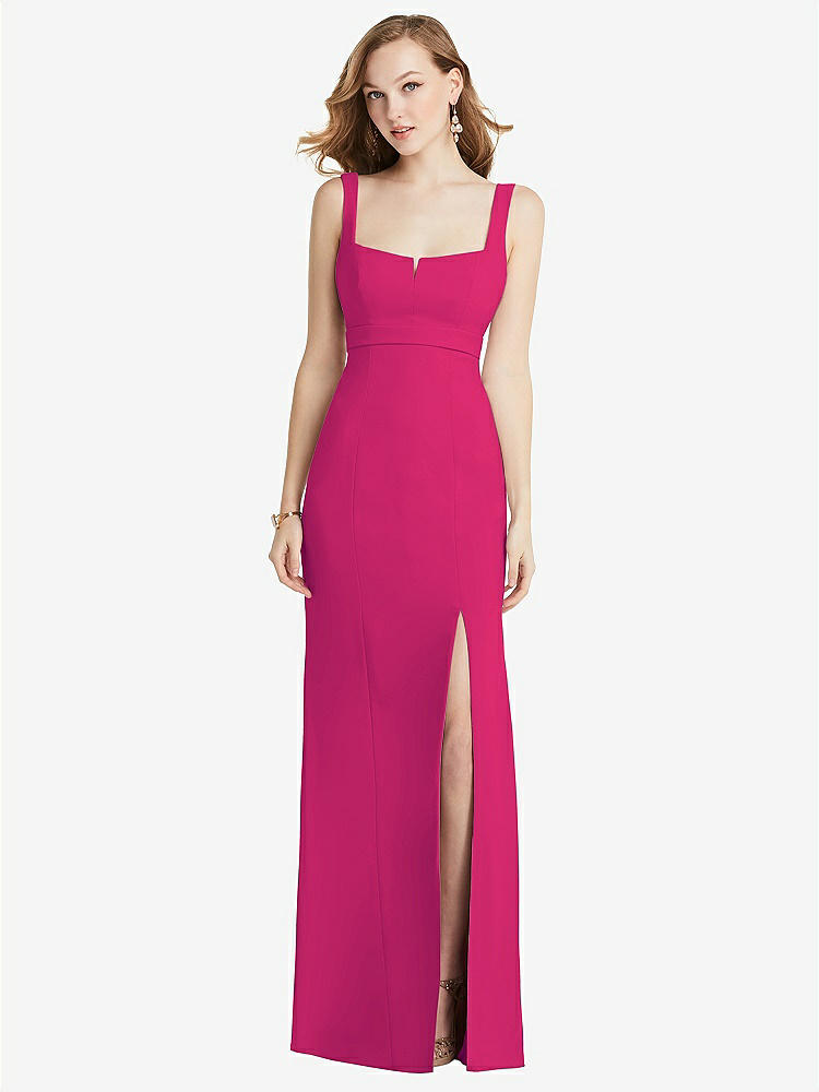 【NEW】【STYLE: 6838】ワイド ストラップ ノッチ 帝国 ウエスト ドレス 前面 スリット【COLOR: Think Pink】【SIZE: 00-30W】