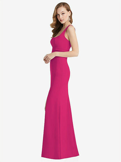 【NEW】【STYLE: 6838】ワイド ストラップ ノッチ 帝国 ウエスト ドレス 前面 スリット【COLOR: Think Pink】【SIZE: 00-30W】