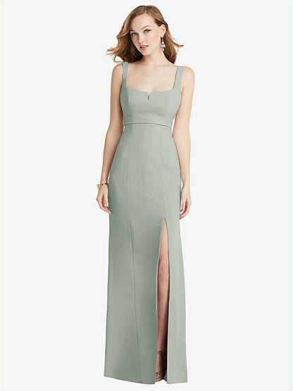【NEW】【STYLE: 6838】ワイド ストラップ ノッチ 帝国 ウエスト ドレス 前面 スリット【COLOR: Willow Green】【SIZE: 00-30W】