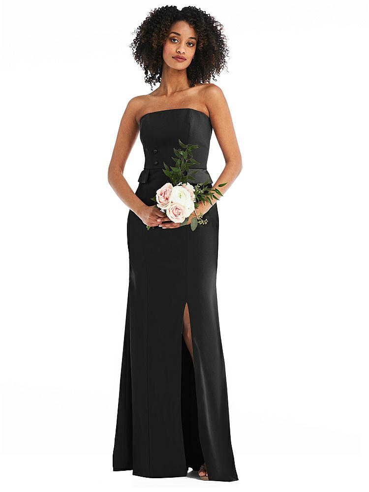 【STYLE: 6841】Strapless Tuxedo Maxi Dress with Front Slit【COLOR: Black】