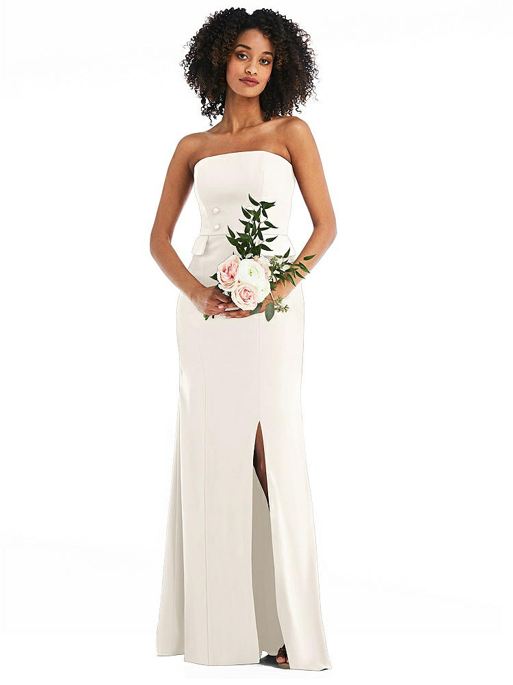 【STYLE: 6841】Strapless Tuxedo Maxi Dress with Front Slit【COLOR: Ivory】