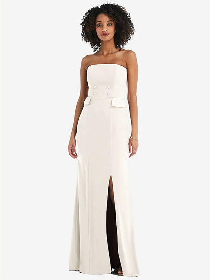 【STYLE: 6841】Strapless Tuxedo Maxi Dress with Front Slit【COLOR: Ivory】