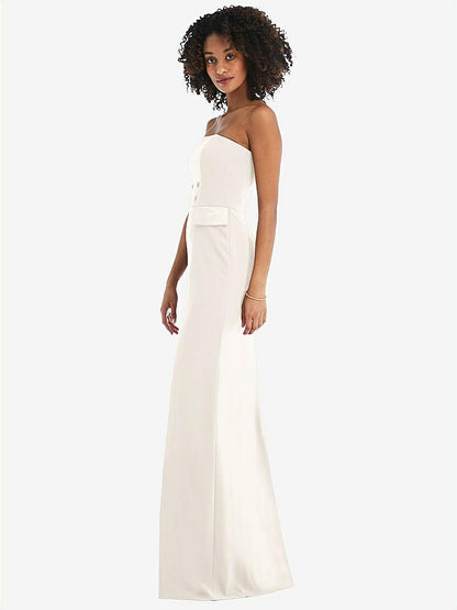 【STYLE: 6841】Strapless Tuxedo Maxi Dress with Front Slit【COLOR: Ivory】