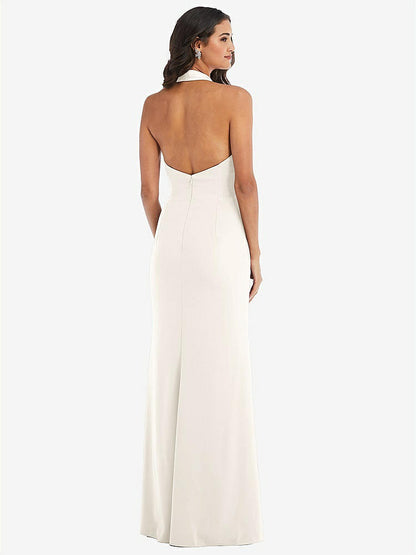 【STYLE: 6842】Halter Tuxedo Maxi Dress with Front Slit【COLOR: Ivory】