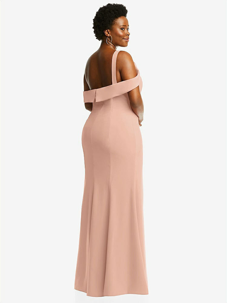 【STYLE: 6847】One-Shoulder Draped Cuff Maxi Dress with Front Slit【COLOR: Pale Peach】