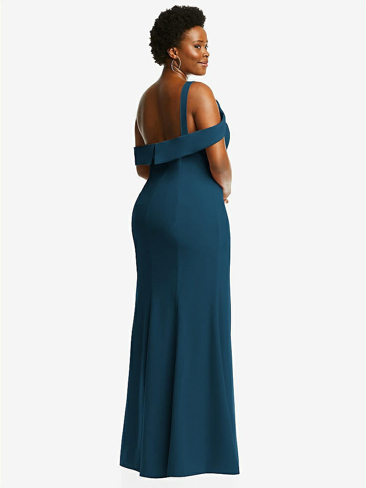 【NEW】【STYLE: 6847】ワンショルダー ドレープ カフ マキシ ドレス 前面 スリット【COLOR: Atlantic Blue】【SIZE: 00-30W】