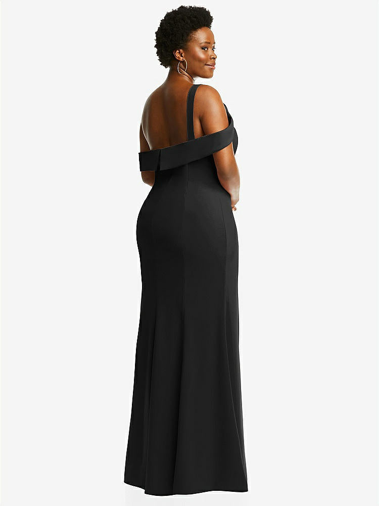【STYLE: 6847】One-Shoulder Draped Cuff Maxi Dress with Front Slit【COLOR: Black】