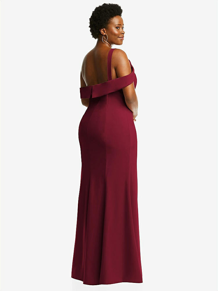 【NEW】【STYLE: 6847】ワンショルダー ドレープ カフ マキシ ドレス 前面 スリット【COLOR: Burgundy】【SIZE: 00-30W】