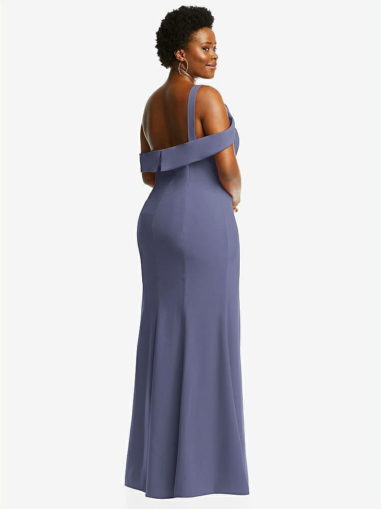 【STYLE: 6847】One-Shoulder Draped Cuff Maxi Dress with Front Slit【COLOR: French Blue】