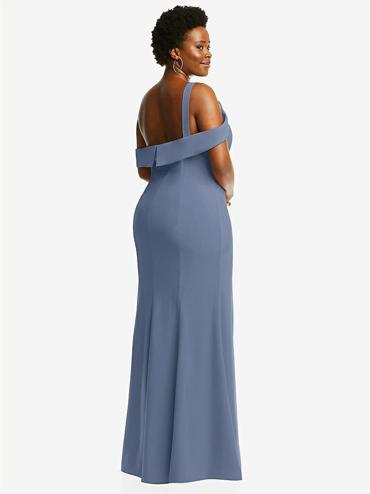 【STYLE: 6847】One-Shoulder Draped Cuff Maxi Dress with Front Slit【COLOR: Larkspur Blue】