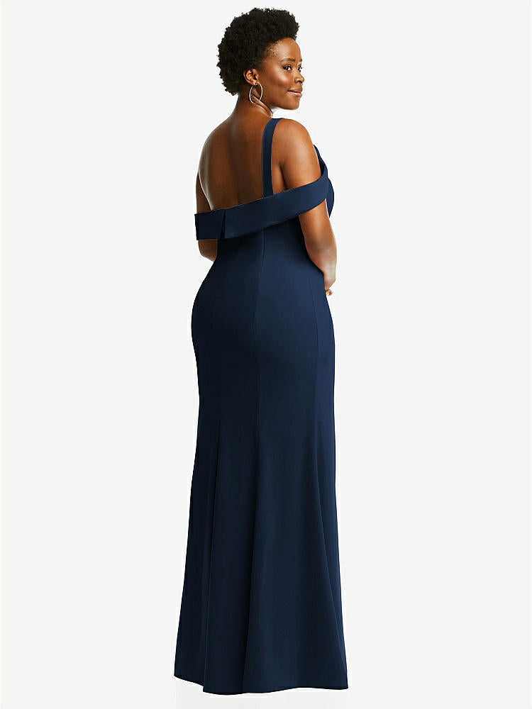 【NEW】【STYLE: 6847】ワンショルダー ドレープ カフ マキシ ドレス 前面 スリット【COLOR: Midnight Navy】【SIZE: 00-30W】