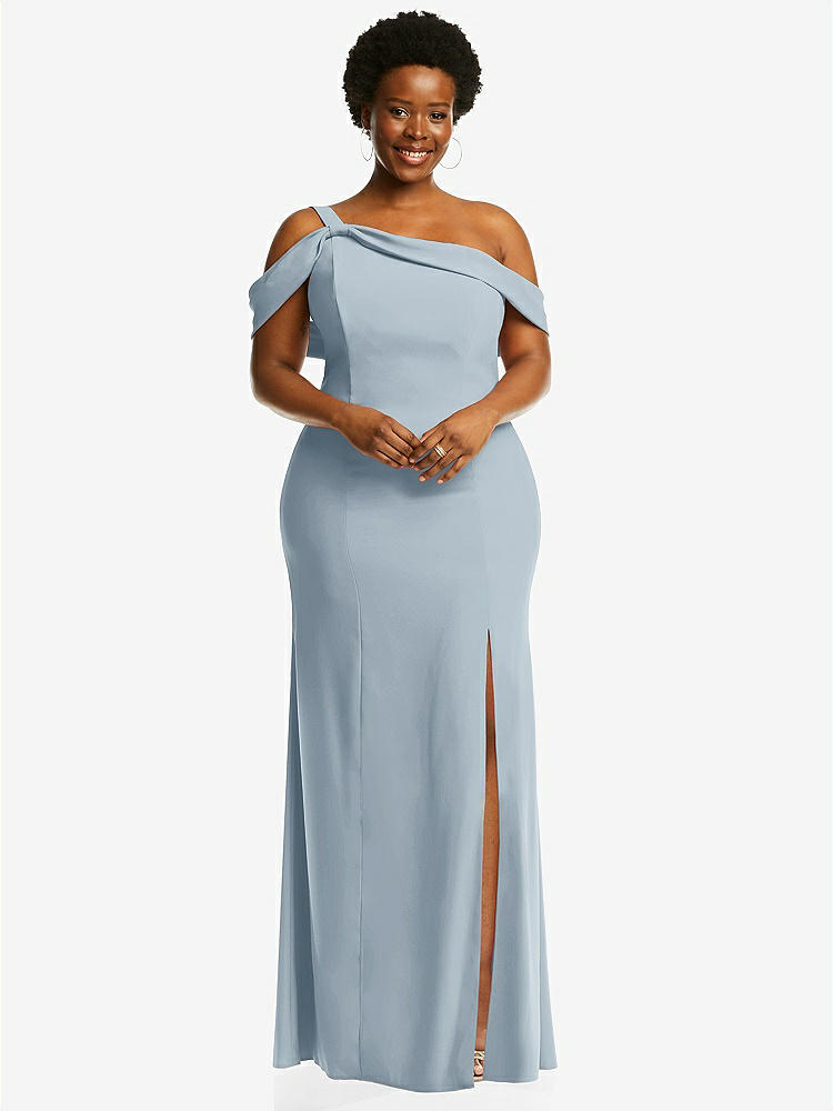 【STYLE: 6847】One-Shoulder Draped Cuff Maxi Dress with Front Slit【COLOR: Mist】