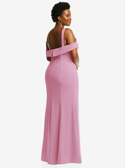【NEW】【STYLE: 6847】ワンショルダー ドレープ カフ マキシ ドレス 前面 スリット【COLOR: Powder Pink】【SIZE: 00-30W】